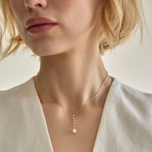 Colier argint cu perla naturala alba si cristale DiAmanti SK24224N_W-G (Argint 925‰ 2,2 g.)